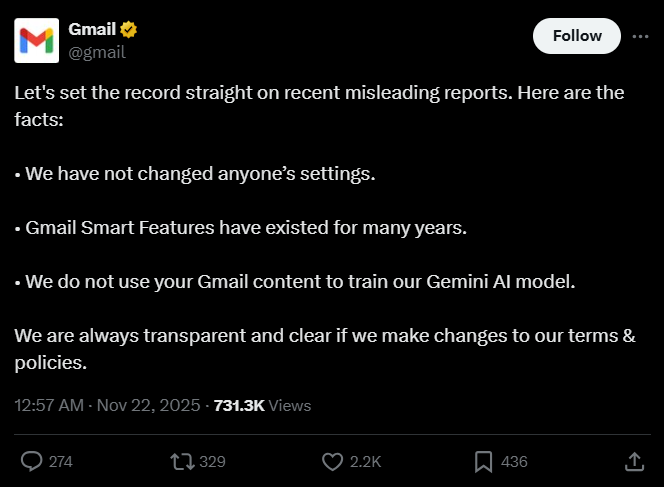Google'ın bahsi geçen gönderisi