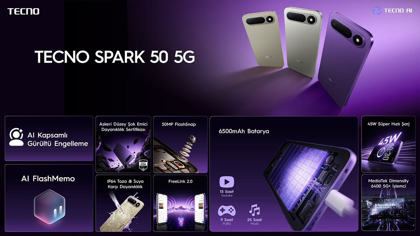 tecno spark 50 7000mah batarya