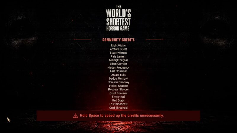 Oyuncuların isimlerini yazabildiği Community Credits ekranı