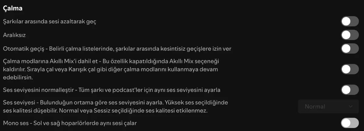 spotify duyum standartlari ayarlari
