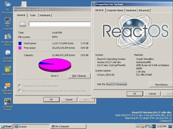 ReactOS NTFS Drive Properties
